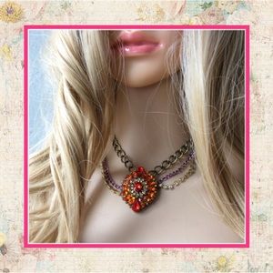 🌸 ORANGE FLOWER BLING BRONZE CHAIN NECKLACE CHIC